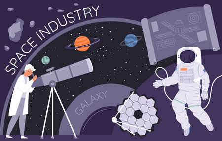 Space Industry Flat Collageのイラスト素材