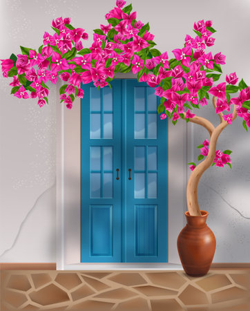 Bbougainvillea Tree Realistic Compositionのイラスト素材