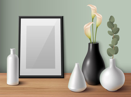 Realistic Porcelain Vases Interiorのイラスト素材