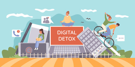 Digital Detox Flat Backgroundのイラスト素材