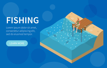 Fishing Fisherman Isometric Bannerのイラスト素材