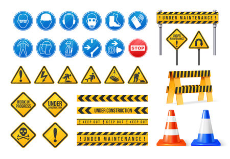Construction Signs Realistic Setのイラスト素材
