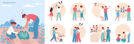 Children Birth Composition Setのイラスト素材