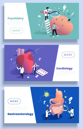 Colored Sections Of Medicine Isometric Banner Setのイラスト素材
