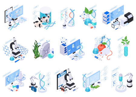 Biotechnology Isometric Compositions Setのイラスト素材