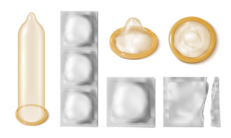 Realistic Condoms Icon Setのイラスト素材