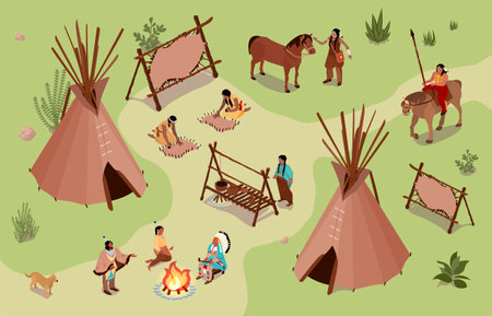 Isometric Indians Habitat Compositionのイラスト素材