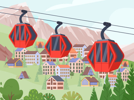 Cableway Flat Illustrationのイラスト素材