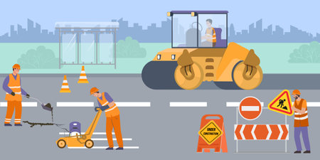 Road Repair Flat Backgroundのイラスト素材
