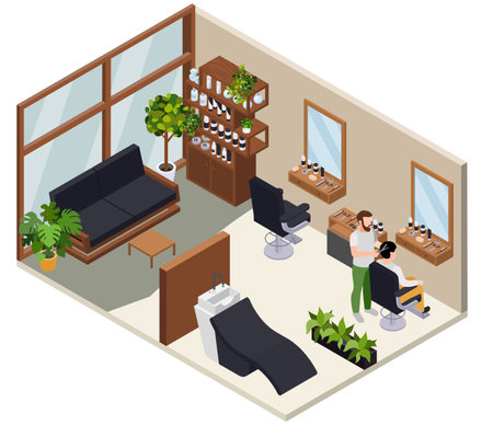 Isometric barbershop Interior Compositionのイラスト素材