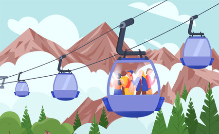Flat Colored Landscape Cableway Compositionのイラスト素材