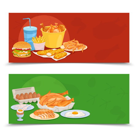 Chicken Food Horizontal Bannersのイラスト素材