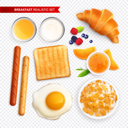 Breakfast Realistic Transparent Setのイラスト素材
