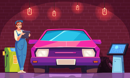 Auto Service Flat Illustrationのイラスト素材