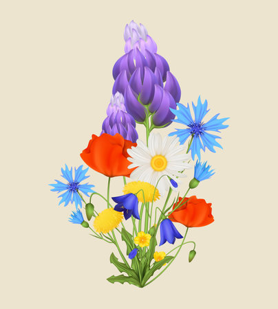 Spring Flowers Realstic Compositionのイラスト素材