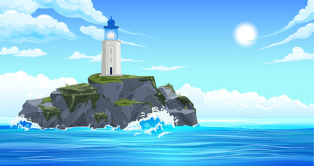 Lighthouse Island Landscape Compositionのイラスト素材
