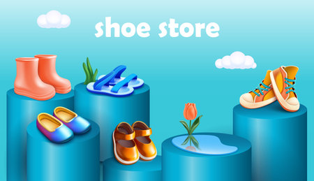 Shoe Store Display Compositionのイラスト素材