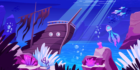 Underwater Cartoon Illustrationのイラスト素材
