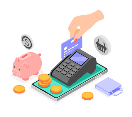 Cashless Payment Isometric Conceptのイラスト素材