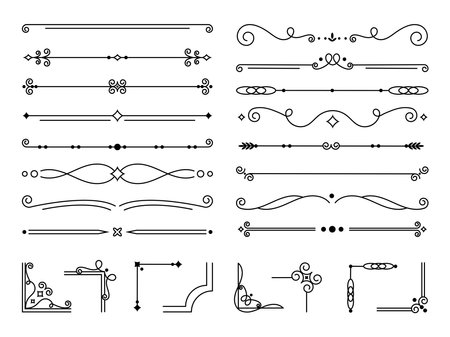 Vintage decorative elements with ornamental dividers and cornersのイラスト素材