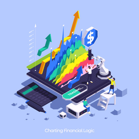 Isometric Charts and Graphs Illustrationのイラスト素材