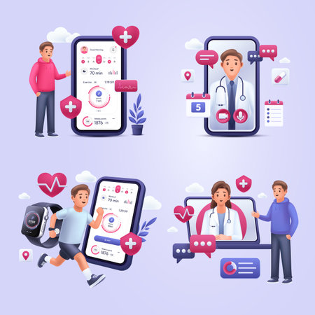 Mobile App for Online Health and Medical Consultations Mini Compositionsのイラスト素材