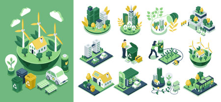 Modern Architecture with Green and Clean Energy Original Element Collectionのイラスト素材
