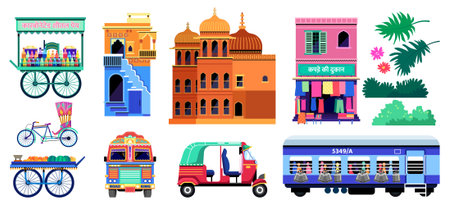 Traditional Indian Architecture and City Iconsのイラスト素材