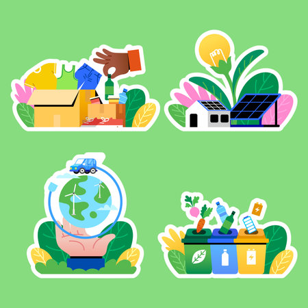 Hand-Drawn Flat Illustrations of Circular Economy Concepts Sticker Collectionのイラスト素材