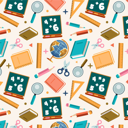 Back to School Supplies and Student Life Patternのイラスト素材