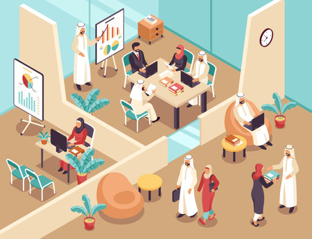 Isometric Business and Teamwork in an Arab Context Compositionのイラスト素材