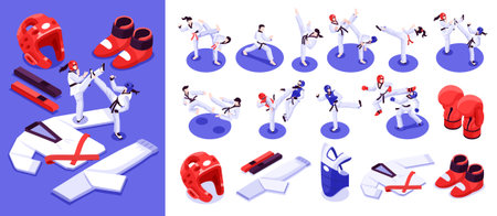 Modern Cartoon Art of Martial Arts Practiceのイラスト素材