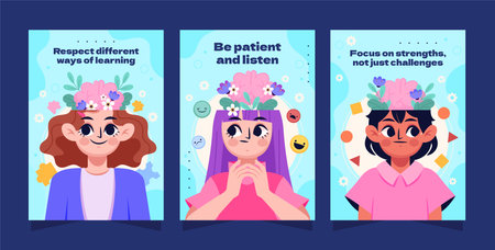 Flat Illustrations for Neurodiversity Awareness Vertical Card Set