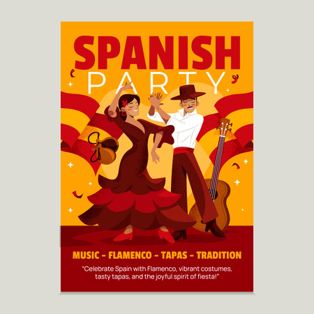 Flat Hand Drawn Composition of Flamenco Dancers in Spain Posterのイラスト素材