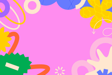 A background with pink center ornamental loops circles stars and arrow graphics flat cartoonのイラスト素材