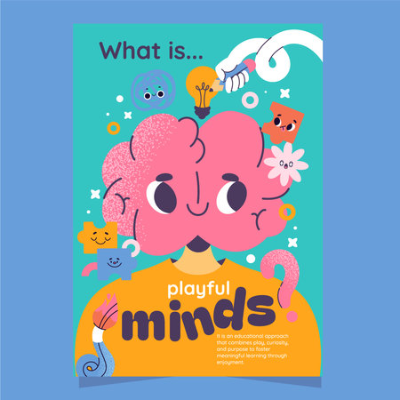 A poster showing large colorful characters puzzle icons magnifier pencil and bold text on pastel background flat cartoonのイラスト素材