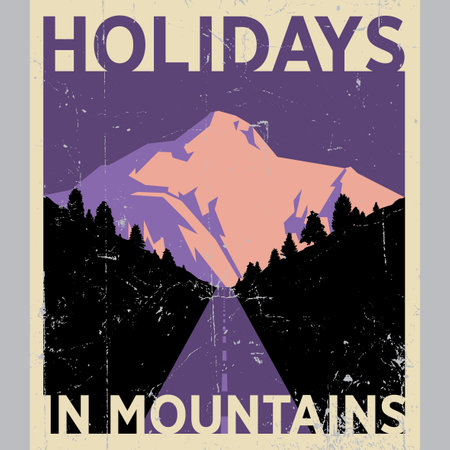 Holidays In Mountains Poster with beautiful nature on effective background vector illustrationのイラスト素材