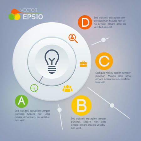 Web infographic concept with gray circle diagram four options and business icons on light background vector illustrationのイラスト素材