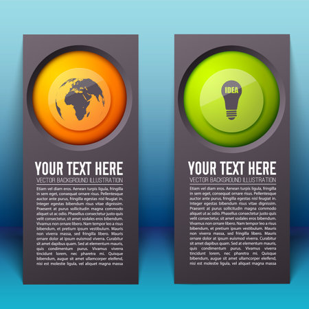 Abstract infographic vertical banners with text colorful round buttons and business icons isolated vector illustrationのイラスト素材