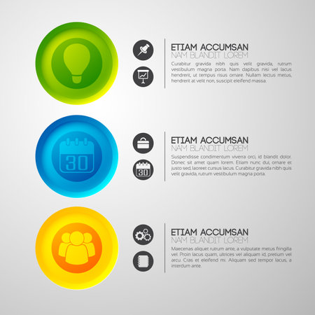 Infographic teamwork concept with monochrome and colorful round icons  with calendar contacts idea settings social pictograms vector illustrationのイラスト素材