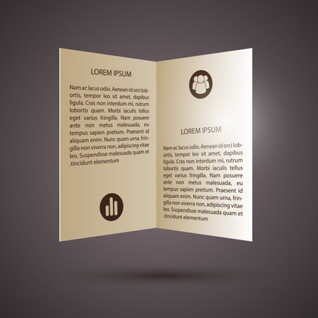 Business abstract paper infographics with folded brochure text and icons on dark background isolated vector illustrationのイラスト素材