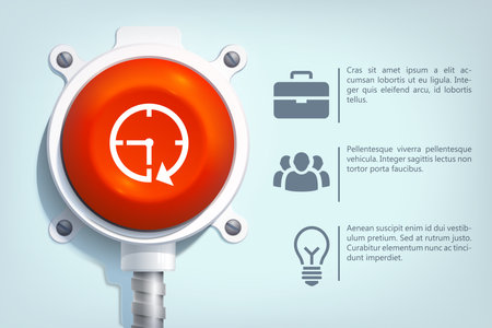 Web business infographic template with text icons and red round button on metal pole isolated vector illustrationのイラスト素材