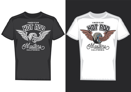 T-shirt design samples with illustration of wheel with wings.のイラスト素材