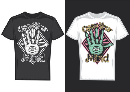T-shirt design samples with illustration of guessing on arm design.のイラスト素材