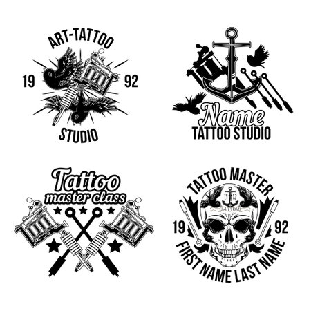 Black and white tattoo logo collectionのイラスト素材