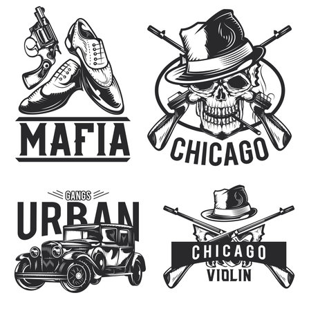 Set of mafia emblems, labels, badges, logos. Isolated on whiteのイラスト素材