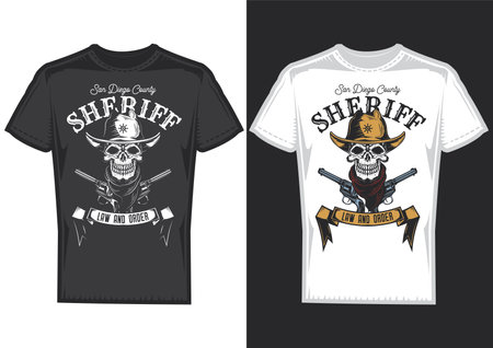 T-shirt design samples with illustration of a cowboy skull.のイラスト素材