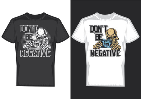 T-shirt design samples with illustration of a photographer skull with camera.のイラスト素材