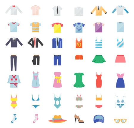 Large set of clothes for men and women. Fashion icons. Vector illustrationのイラスト素材
