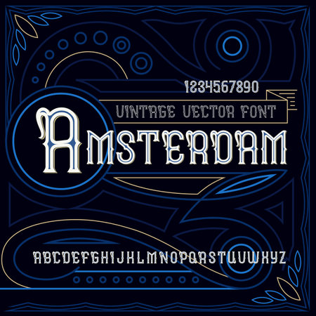 Vintage label typeface named "Amsterdam". Good handcrafted font for any label design.のイラスト素材